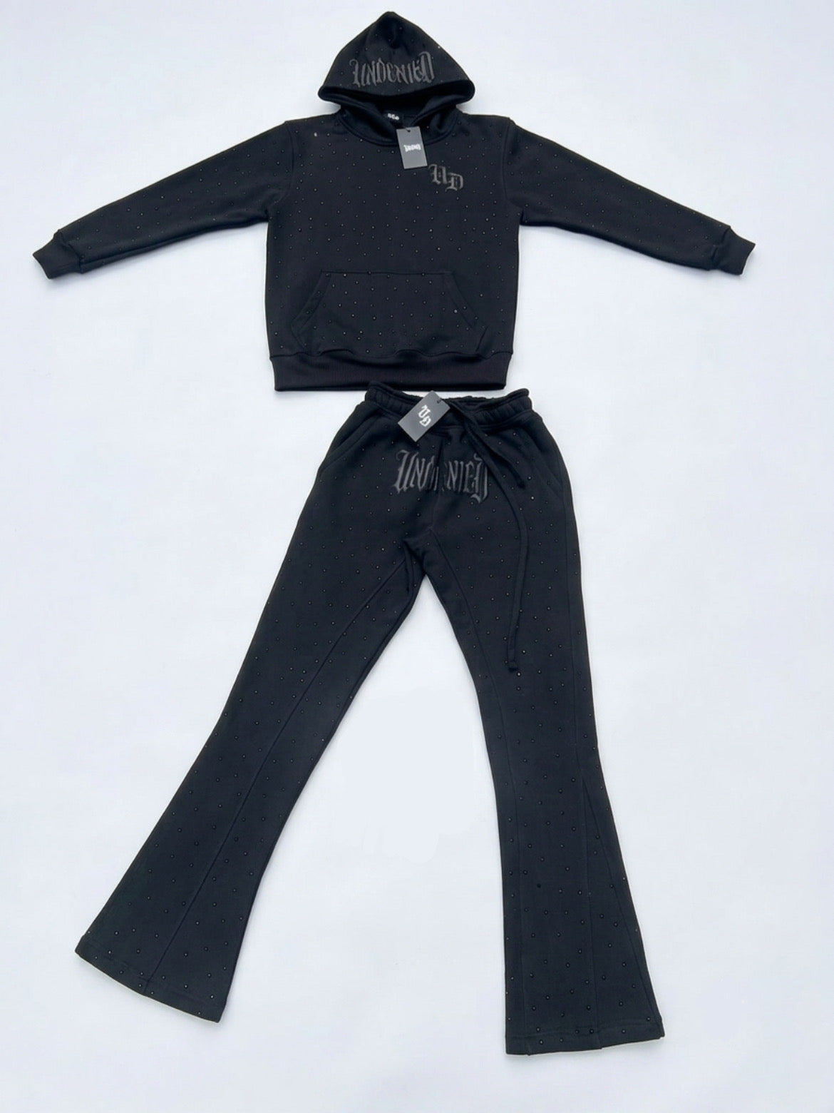 UNDENIED Black Rhinestone Flare Set